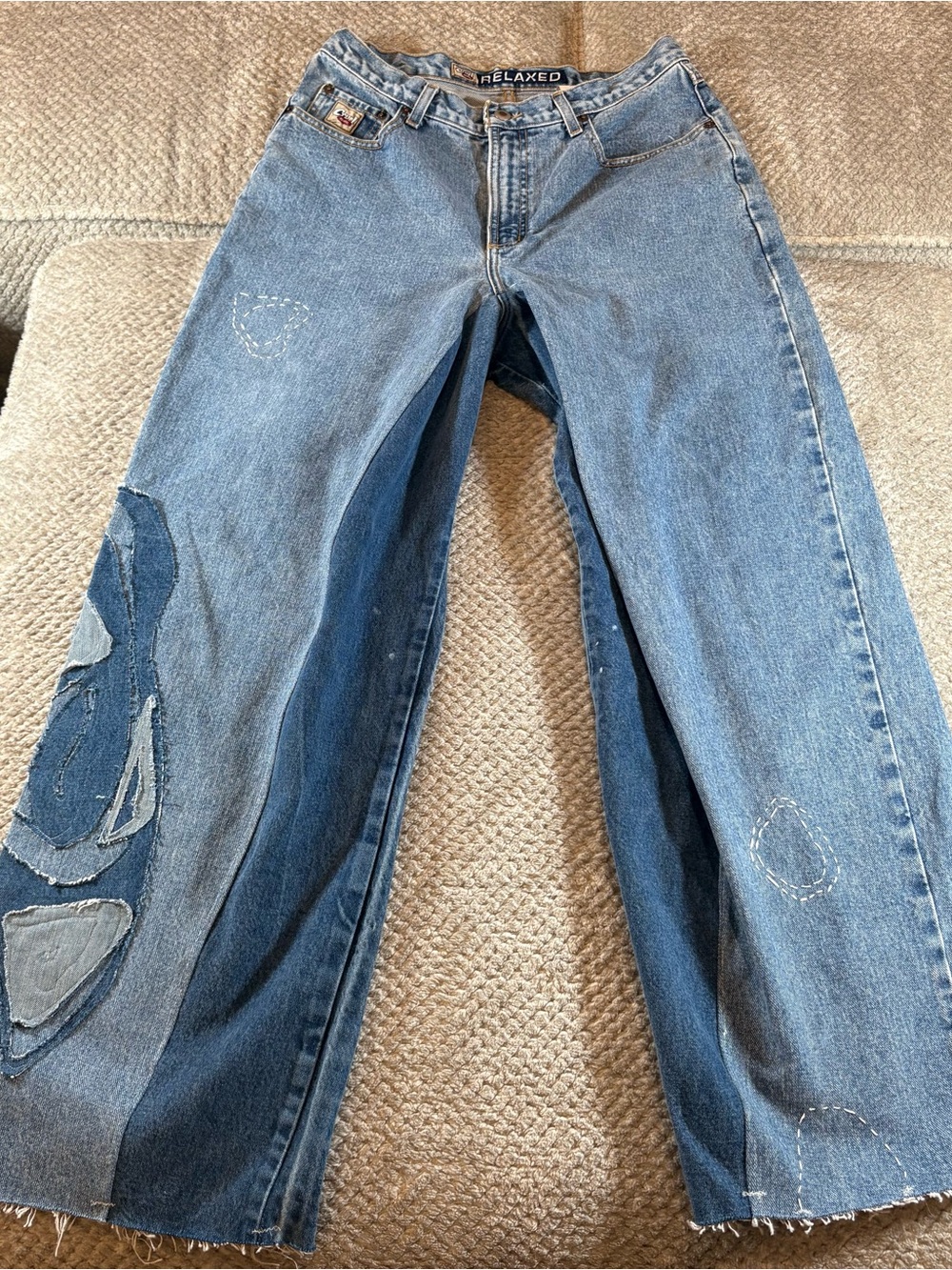 Y2K Reworked Cruel Girl Women’s 13 Long Relaxed Custom Blue Patchwork Baggy Jean